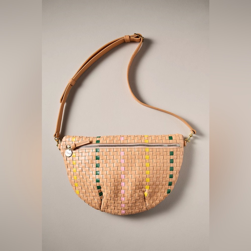 Clare V Grande Fanny in Bisque Check sold with detachable pink chain strap